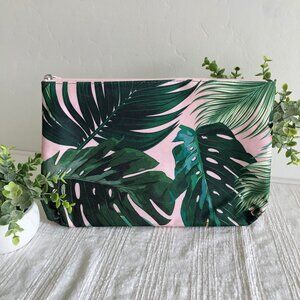 Pink Tropical Print Zipper Pouch, Travel or Cosmetics Case